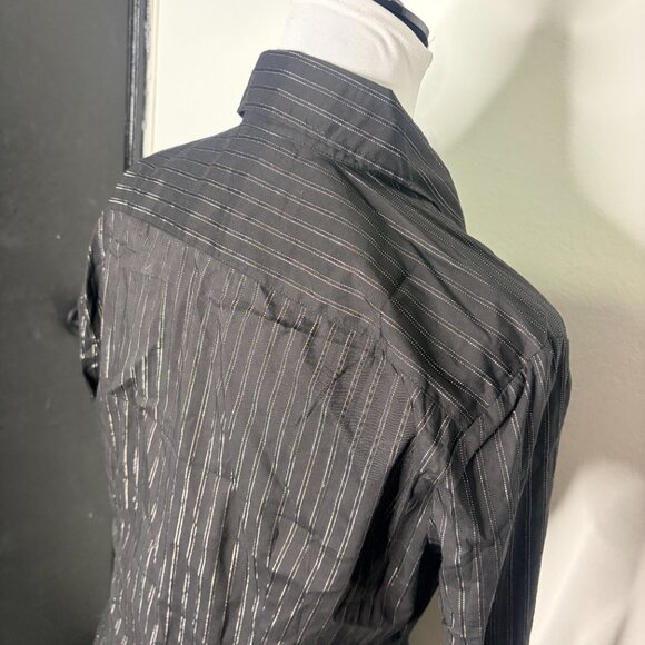 New York & Company Black Metallic Pinstripe Button Front Shirt Dress Size M - Picture 5 of 9